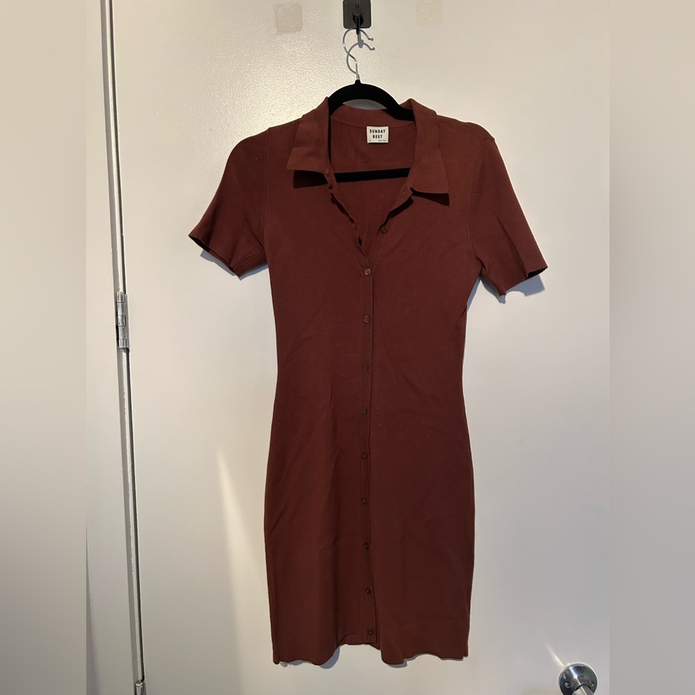 Brown button down mini dress - size M